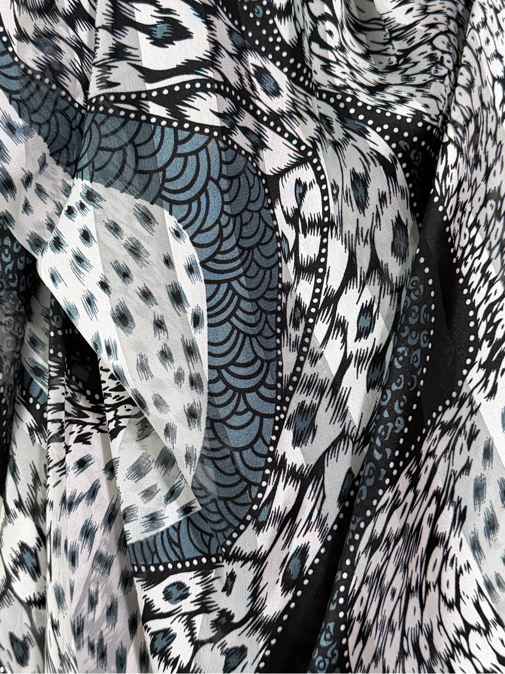 Boho Flowy Teal Black & White Abstract Handkerchief Maxi Skirt - Picture 11 of 15